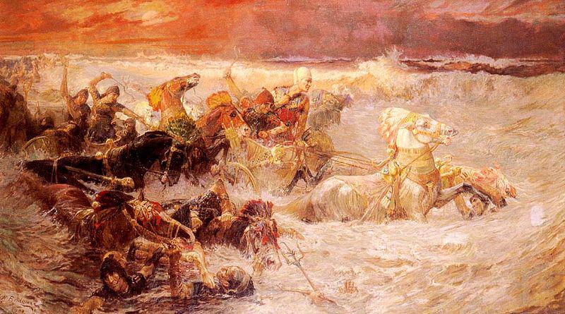 Frederick Arthur Bridgman Pharaoh army engulfed by the Red Sea Norge oil painting art
